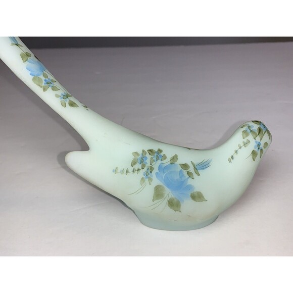 Fenton Satin Art Glass Bird of Happiness Hand Painted Blue Roses Paperweight - Picture 4 of 8